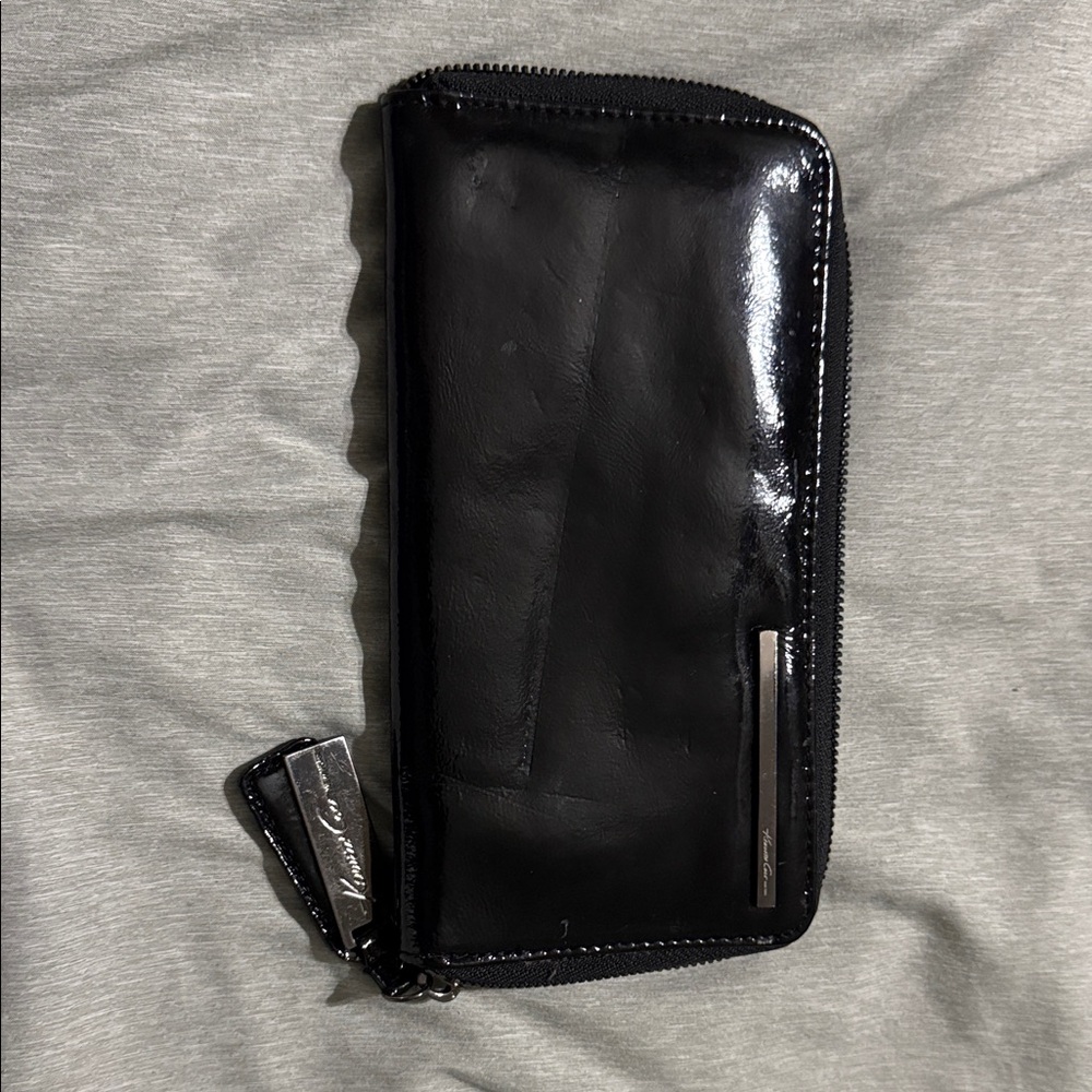 Kenneth Cole Black Patent Leather Zip Wallet